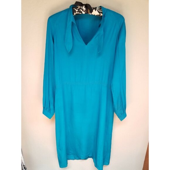 Barnaby Rippit Women V-Neck Long Sleeve Silk Dress Size 8 Blue Casual Drop Waist - Picture 1 of 5